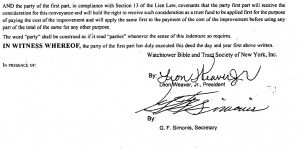 Leon Weaver, Jr. Signature as President of the Watchtower Bible and Tract Society of New York